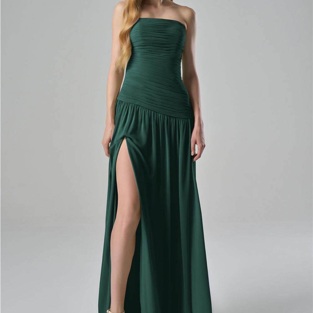 Green Strapless Gown with High Slit for Weddings